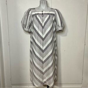 Vintage 80s Striped Puff Sleeve Sheath Dress